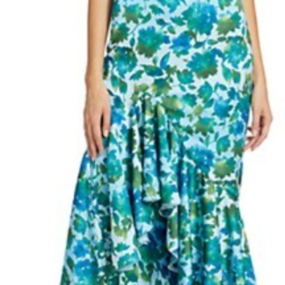 AMUR Edie Watercolor Floral Dress - CERULEAN LOTUS BLOCKPRINT - Size 0 2 - Picture 2 of 5